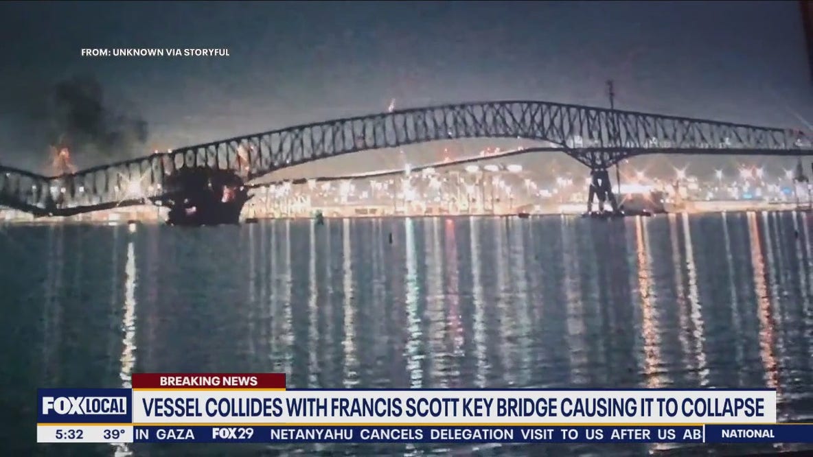 WATCH: Baltimore's Francis Scott Key Bridge collapses after struck by ship
